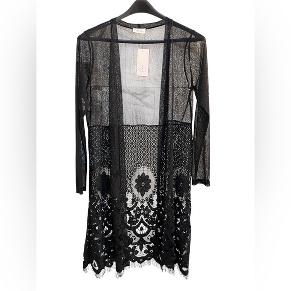 Lace Open Cardigan Fringes Intricate Detailed Design Black Size Large - Picture 1 of 2